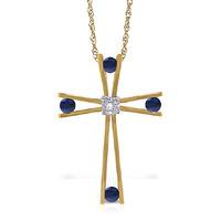 Sapphire and Diamond Cross Pendant Necklace 0.5ctw in 9ct Gold