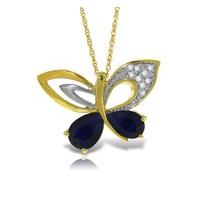 Sapphire and Diamond Butterfly Pendant Necklace 4.2ctw in 9ct Gold