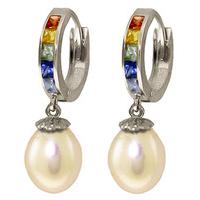 Sapphire and Pearl Earrings 9.3ctw in 9ct White Gold