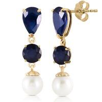 Sapphire and Pearl Drop Earrings 10.1ctw in 9ct Gold