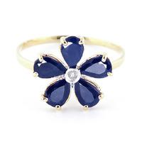 Sapphire and Diamond Five Petal Ring 2.2ctw in 9ct Gold