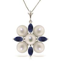 sapphire and pearl pendant necklace 63ctw in 9ct white gold