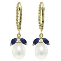 Sapphire and Pearl Drop Earrings 9.0ctw in 9ct Gold