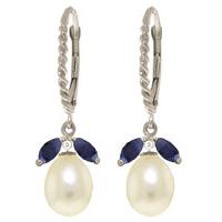 Sapphire and Pearl Drop Earrings 9.0ctw in 9ct White Gold