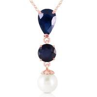 Sapphire and Pearl Pendant Necklace 5.05ctw in 9ct Rose Gold