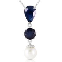 Sapphire and Pearl Pendant Necklace 5.05ctw in 9ct White Gold