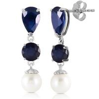 Sapphire and Pearl Drop Earrings 10.1ctw in 9ct White Gold