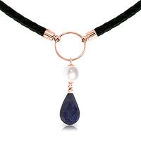 Sapphire and Pearl Leather Pendant Necklace 10.8ctw in 9ct Rose Gold