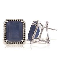 Sapphire and Diamond Stud French Clip Halo Earrings 12.8ctw in 9ct White Gold