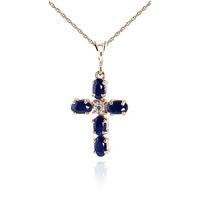 Sapphire and Diamond Rio Cross Pendant Necklace 1.73ctw in 9ct Rose Gold