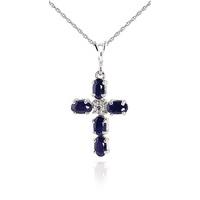 Sapphire and Diamond Rio Cross Pendant Necklace 1.73ctw in 9ct White Gold