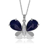 Sapphire and Diamond Butterfly Pendant Necklace 10.5ctw in 9ct White Gold