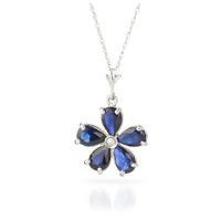 Sapphire and Diamond Flower Petal Pendant Necklace 2.2ctw in 9ct White Gold