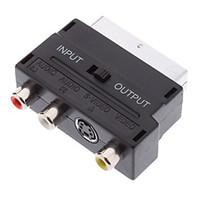 scart 21 pin male to s video 3 rca female adapter black