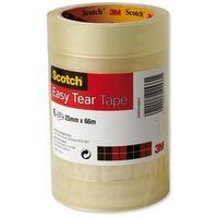 scotch easy tear 25mm x 66m adhesive tape clear pack of 6 rolls