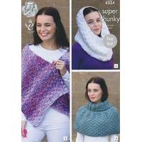 Scarf, Shoulder Wrap, Snood, Polo Shoulder Cover, Hat and Wrist Warmers in King Cole Big Value Super Chunky and Tints (4354)
