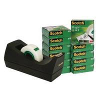 Scotch 19mm x 33m Magic Tape Pack of 12 with Free Black Dispenser