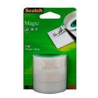 Scotch Magic (19mm x 25m) Invisible Matte Tape Refill Rolls (Clear) Pack of 3