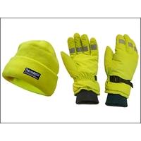 scan hi visibility beanie hat gloves yellow