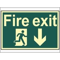 scan fire exit running man arrow down photoluminescent 300 x 200mm