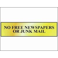 Scan No Free Newspapers Or Junk Mail - Polished Brass Effect 200 x 50mm