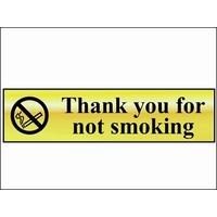 Scan Thank You For Not Smoking - Polished Brass Effect 200 x 50mm