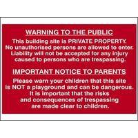 scan building site warning to public and parents pvc 600 x 400mm