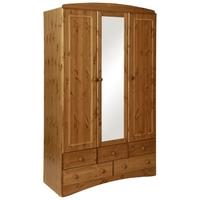 Scandi Pine Wardrobe - 3 Door 5 Drawer with Mirror