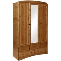 Scandi Pine 3 Door 5 Drawer Wardrobe With Mirror