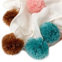 Scarf with Coloured Pom Poms, White