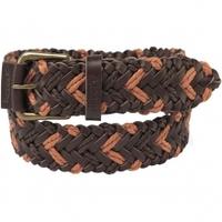 Schoffel Woven Leather Belt, Brown/Ochre, XXL