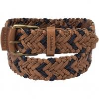 Schoffel Woven Leather Belt, Tan/Navy, XXL