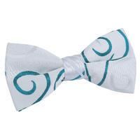 Scroll White & Teal Pre-Tied Bow Tie