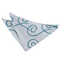 Scroll White & Teal Handkerchief / Pocket Square