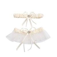 Scattered Crystals Bridal Garter Set with Pearl Accent - White