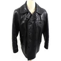 Schott Size 40 Black Leather Pea Jacket