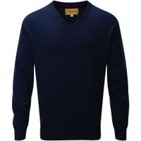 Schoffel Cotton/Cashmere V Neck Sweater, Navy, XL