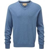 Schoffel Cotton/Cashmere V Neck Sweater, Denim, Medium