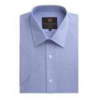 Scott & Taylor Blue Micro Check Short Sleeve Shirt 19.5 Blue