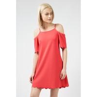 SCALLOP CUTOUT CREPE SWING DRESS
