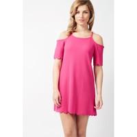 SCALLOP CUTOUT CREPE SWING DRE