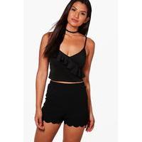 scalloped hem hot pants black