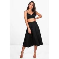 Scallop Bralet & Midi Skirt Co-Ord Set - black