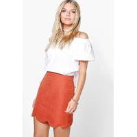 scalloped hem woven a line skirt rust