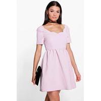Scallop Neckline Jacquard Skater Dress - lilac