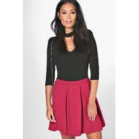 Scuba Box Pleat Skater Skirt - berry