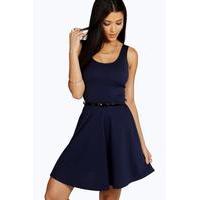 Scoop Neck Skater Dress - navy