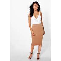 scuba panelled midi skirt camel