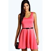 scoop neck skater dress coral