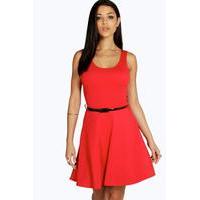 scoop neck skater dress red